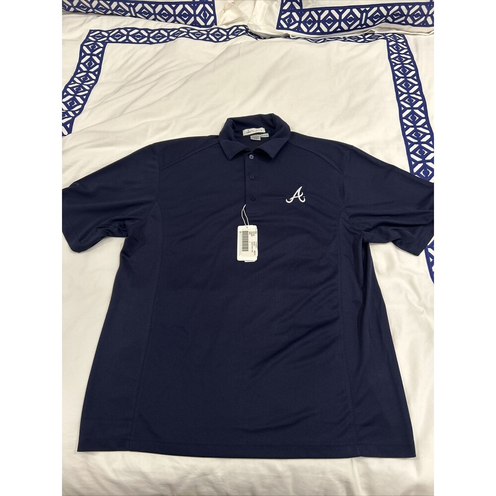Atlanta Braves Navy Blue Polo Collard Shirt Men’s Large Performance Polyester
